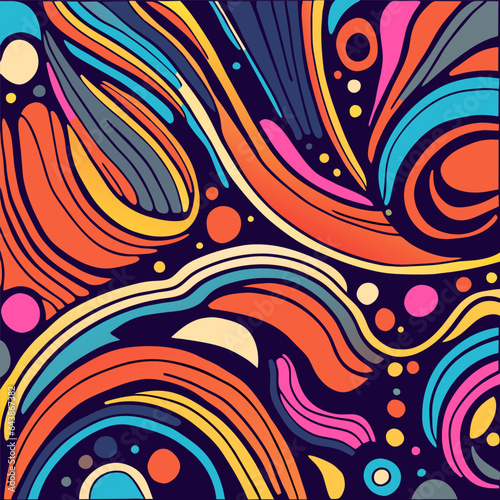 Abstract colorful background. Hand drawn pattern, waves and floral elements Vector illustration. Can be used for wallpaper, pattern fills, web page background, surface textures. 