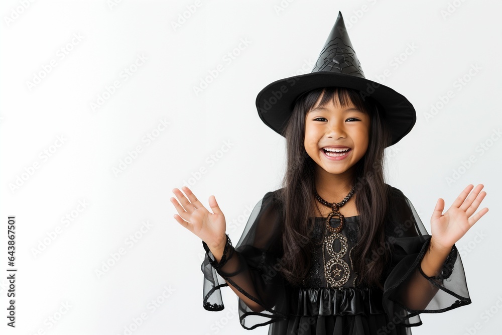 smiling asian girl with witch halloween costume smiling asian girl with witch halloween costume
