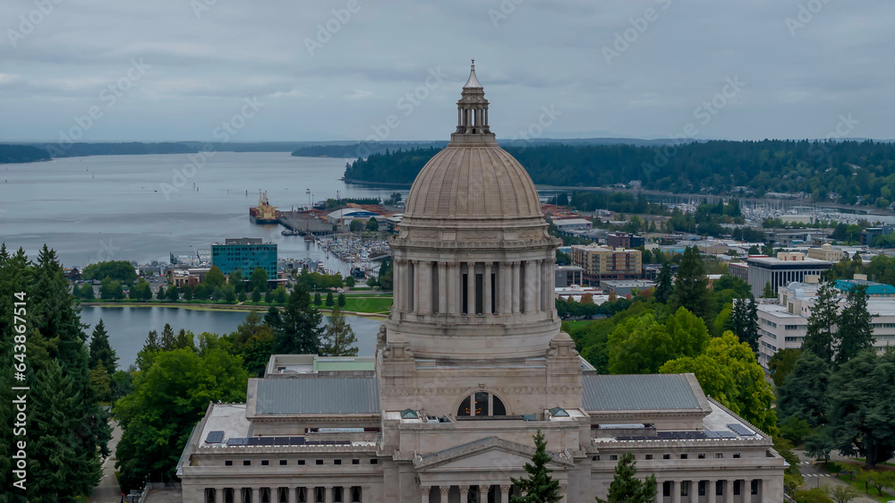 Aerial view of The Washington State Capitol In Olympia, Washington.