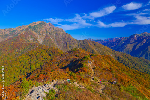 Mt. Tanigawa and Tenjin One seen from Tenjin Pass in autumn, Japan,Gunma prefecture,Tone District, Gunma,Minakami-machi photo