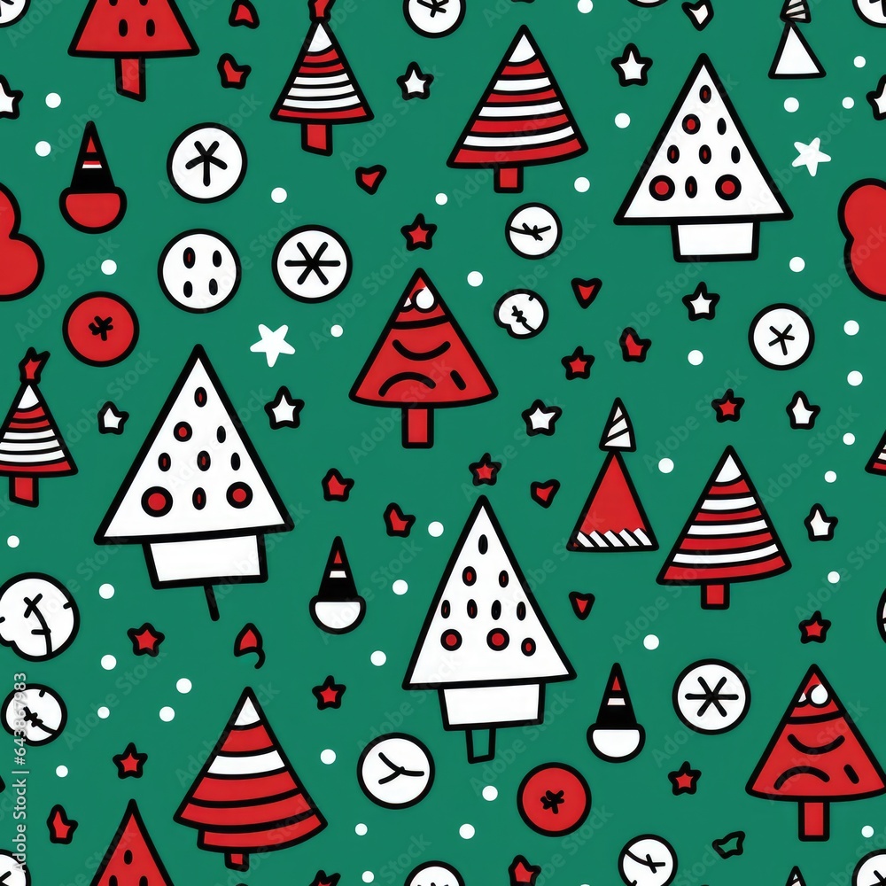 Christmas themed seamless pattern with icons.  AI Generative.