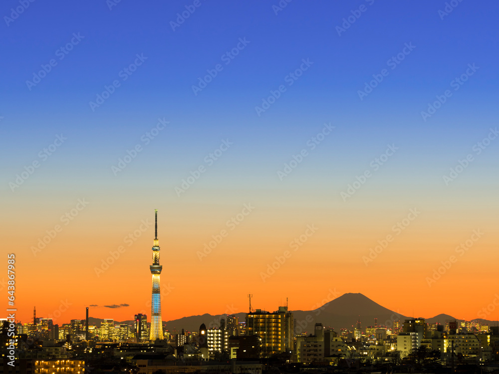 Tokyo sky tree and Mt Fuji, Japan,Chiba Prefecture,Ichikawa, Chiba Tokyo sky tree and Mt Fuji, Japan,Chiba Prefecture,Ichikawa, Chiba