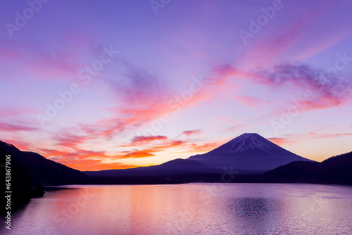 Morning glow and Mt. Fuji, Japan,Yamanashi Prefecture,Minamikoma District, Yamanashi,Minobu, Yamanashi photo