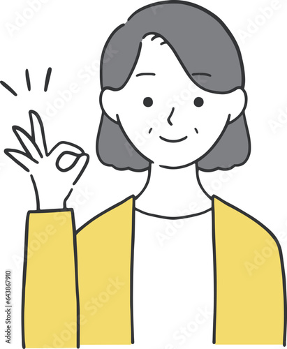OKサインを出すおばあさんのイラスト