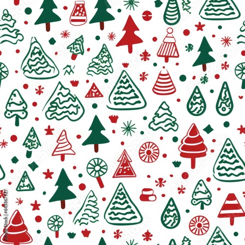 Christmas themed seamless pattern with icons. AI Generative.