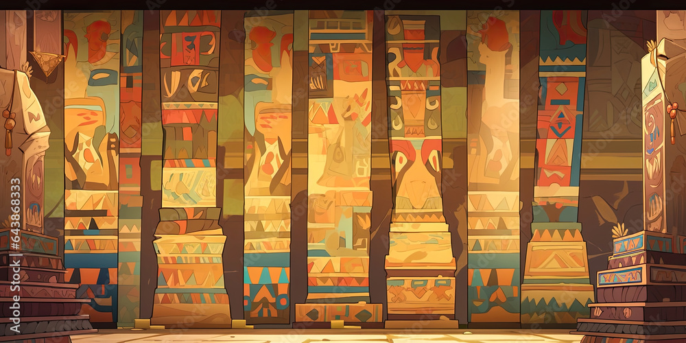 Obraz premium Anime Egypt Aztec hieroglyph Egyptian background backdrop wide banner, generated ai