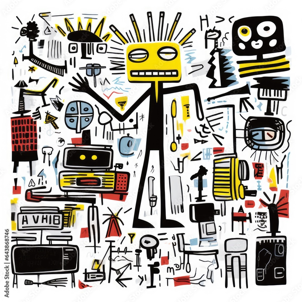 hand drawn doodles office objects set. AI Generative.