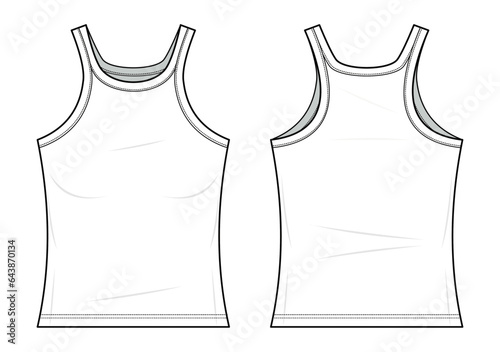 Ribbed Racerback Tank Top technical fashion illustration. Ribbed Racerback Tank Top vector template illustration. sleeveless, Tank tops, front and back view. women's. white color. CAD mock-up 