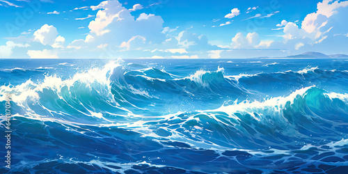 anime ocean background beautiful sea water crashing waves banner, generated ai © dan