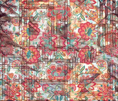 Textile design pattern with grunge background texture 