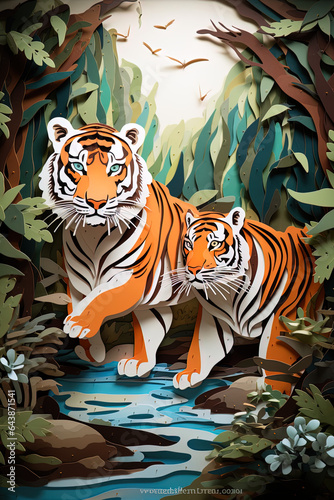 tiger in the style of paper sculptures  generative ai