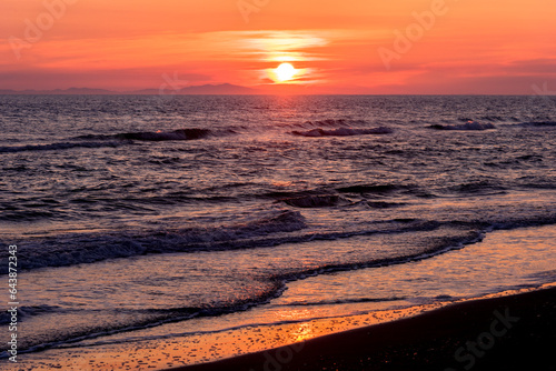 Sunset over the Sea of Japan, Japan,Hokkaido,Sarobetsu plain photo