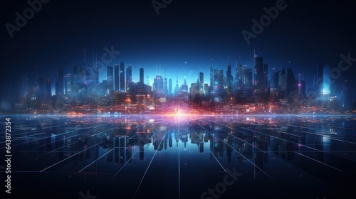 Futuristic city at night. Futuristic cityscape  Generative AI