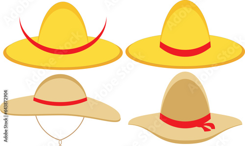 set of yellow cowboy hats with red bows