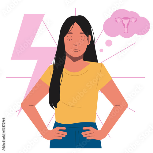 woman having period cramps in flat illustration