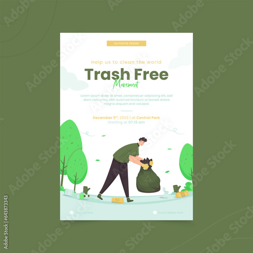 Trash free environmental care illustration on poster design