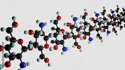 Chitin long chain isolated in the white background, Chitin is a long-chain polymer of N-acetylglucosamine molecules from polysaccharides family 3d rendering photo