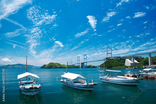 Kurushima Kaikyo Bridge and Kurushima Straits, Japan,Shikoku,Ehime Prefecture,Imabari, Ehime,Yoshiumi town photo