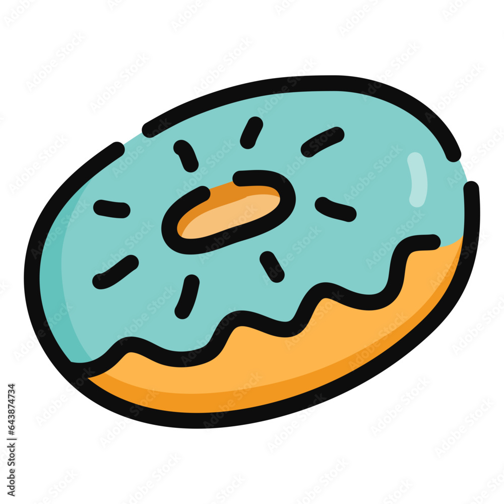 Cute Donut Cake Single Icon in Flat Color and Cartoon Style Cute Donut Cake Single Icon in Flat Color and Cartoon Style
