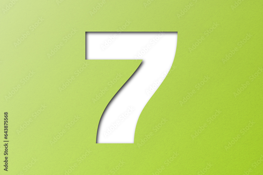 Green paper font number 7 isolated on transparent background. Green paper font number 7 isolated on transparent background.