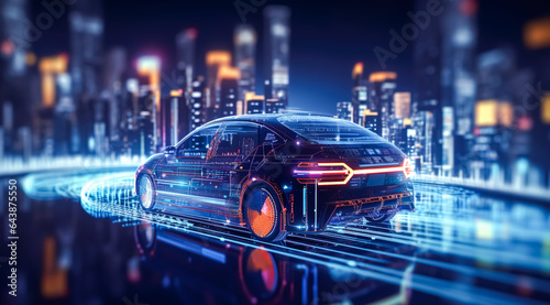 EV electric car system or futuristic automotive technology with connecting power control.super computer in modern machine.artificial intelligence development.