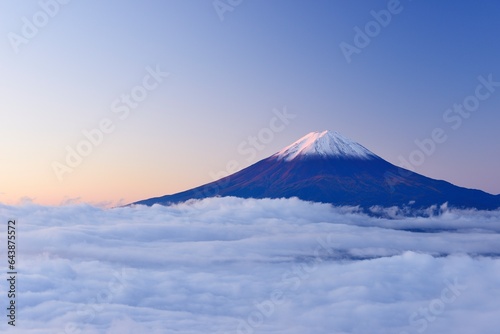 Fuji at dawn floating in the sea of clouds, Japan,Yamanashi Prefecture,Minamitsuru District, Yamanashi,Fujikawaguchiko, Yamanashi