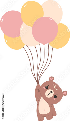 Cute teddy bear with balloons, nursery kid animal flat design illustration © Natsicha