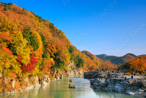 Autumn colors of Nagatoro Iwadatami, Japan,Chichibu District, Saitama,Nagatoro, Saitama photo