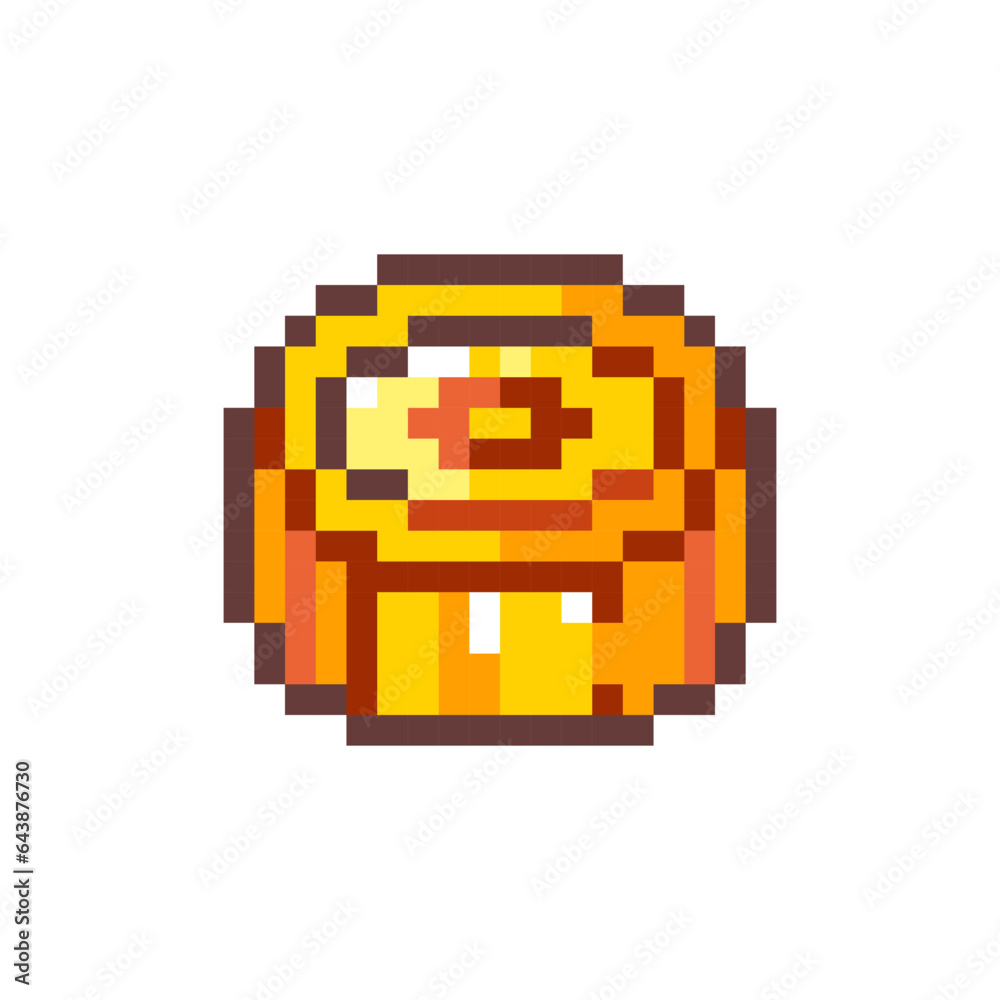 Obraz premium Pixel Art Moon Cake. Retro 8 bit Style Seasonal Festive Sweet Dessert Asian Cake Illustration. Ideal for Sticker, Retro Decorative Element, Game Asset, Emoji, Patch or Cute Geek Avatar. 