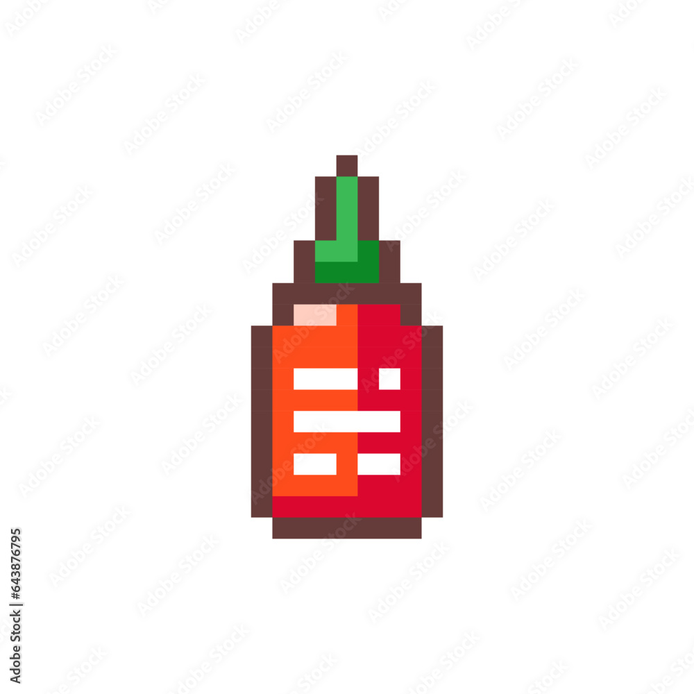 Pixel Art Sriracha Sauce. Retro 8 bit Style Fast Food Hot Spicy Asian Sauce Illustration. Ideal for Sticker, Retro Decorative Element, Game Asset, Emoji, Patch or Cute Geek Avatar. Pixel Art Sriracha Sauce. Retro 8 bit Style Fast Food Hot Spicy Asian Sauce Illustration. Ideal for Sticker, Retro Decorative Element, Game Asset, Emoji, Patch or Cute Geek Avatar.