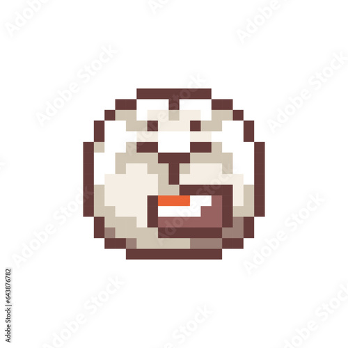 Pixel Art Steamed Bun. Retro 8bit Style Asian Street Food Dim Sum Illustration. Ideal for Sticker, Retro Decorative Element, Game Asset, Emoji, Patch or Cute Geek Avatar.	
