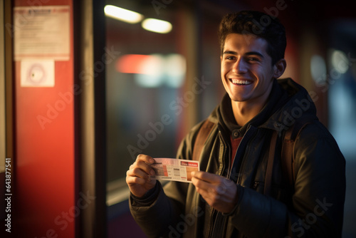 Attractive man showing movie ticket