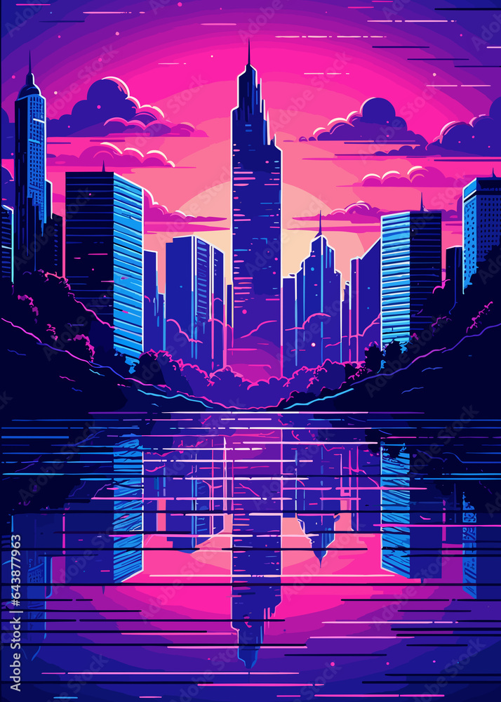 Immerse yourself in the mesmerizing world of city synthwave design ...