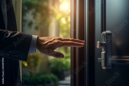 shot of a businessman hand opening a door