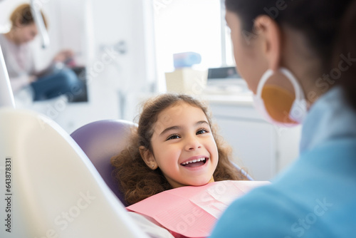 A girl happily goes to the dentist for a dental checkup