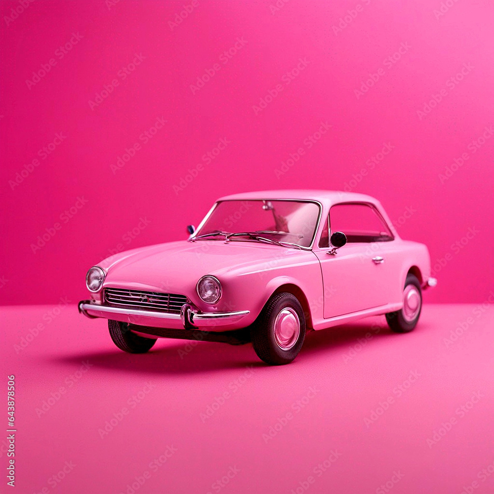 A 80s car image showcasing a finely detailed model car in a seductive shade of pink