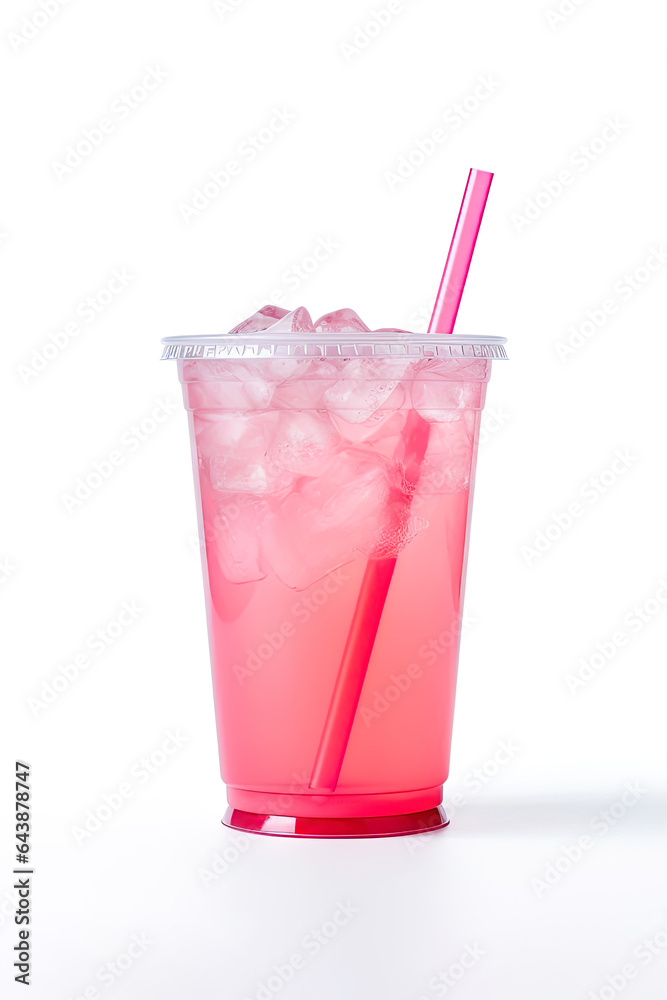 Pink drink in plastic cup isolated on white background. Take away drinks concept Pink drink in plastic cup isolated on white background. Take away drinks concept
