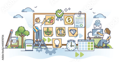 Project management taskboard for effective work planning outline concept. Board for business tasks organization and schedule arrangement vector illustration. Time efficiency with priority arrangement