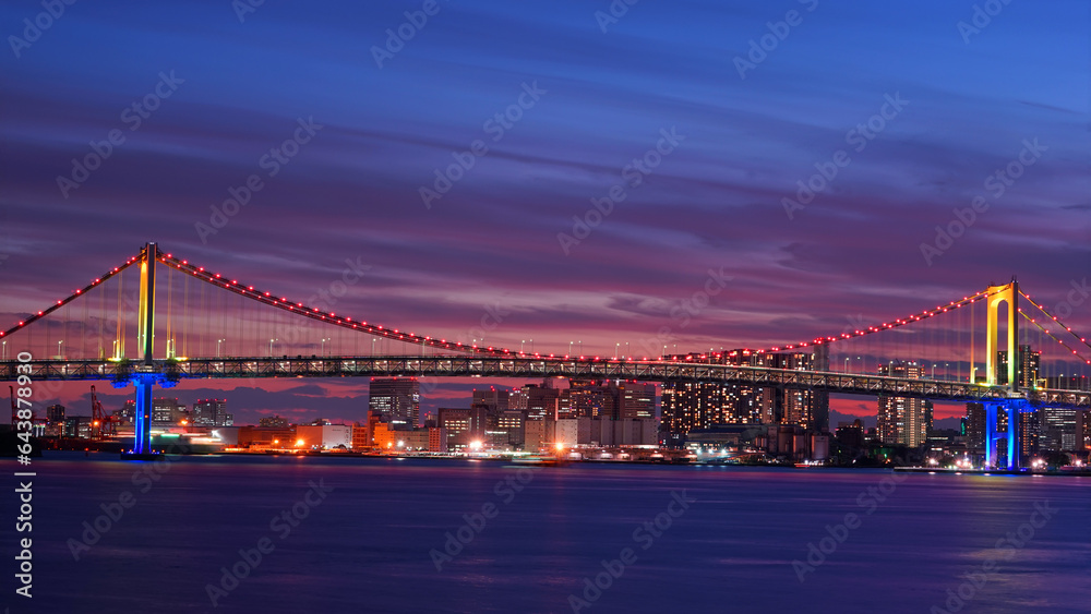 Illuminated Rainbow Bridge, Japan,Tokyo Illuminated Rainbow Bridge, Japan,Tokyo