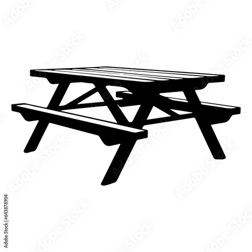 Picnic Table Icon Silhouette Illustration. Furniture Outdoor Park.