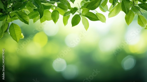 Fresh green leaves on blurred greenery background with bokeh effect  Generative AI