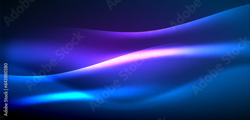 Dynamic waves in ethereal glow of neon lights. Concept merges fluidity of motion with vibrant allure of neon, crafting entrancing backdrop that embodies both vitality and futuristic sophistication