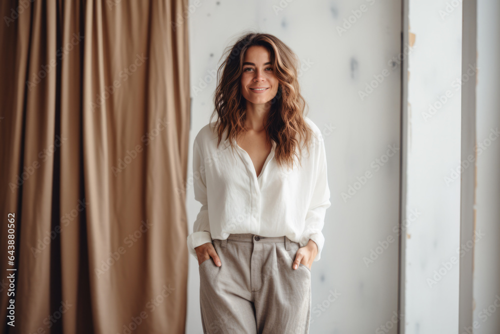 Beautiful woman smiling in an indoor scene Beautiful woman smiling in an indoor scene