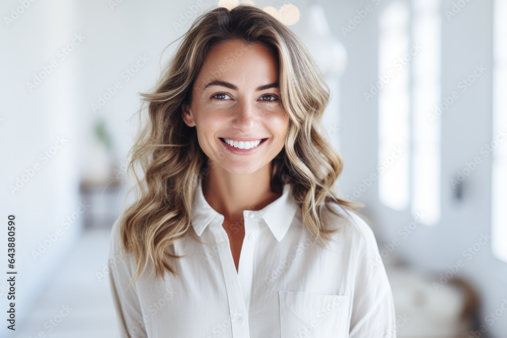 Beautiful woman smiling in an indoor scene Beautiful woman smiling in an indoor scene