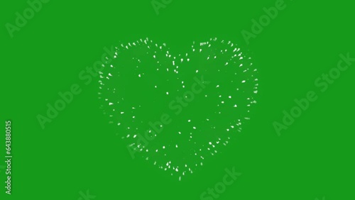 Bursting of crackers in the shape of heart on green screen background