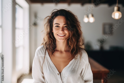 Beautiful woman smiling in an indoor scene
