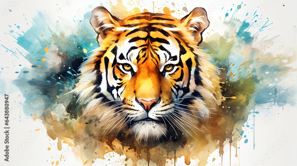 Naklejka premium Isolated Watercolor-Style Tiger Illustration, Wildlife Art for Prints and Decor.