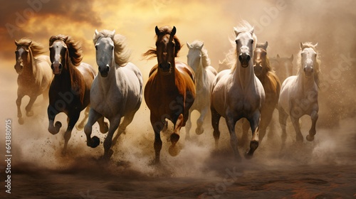 Seven Horses in Canvas-Style Motion - Ideal for Artistic Projects.