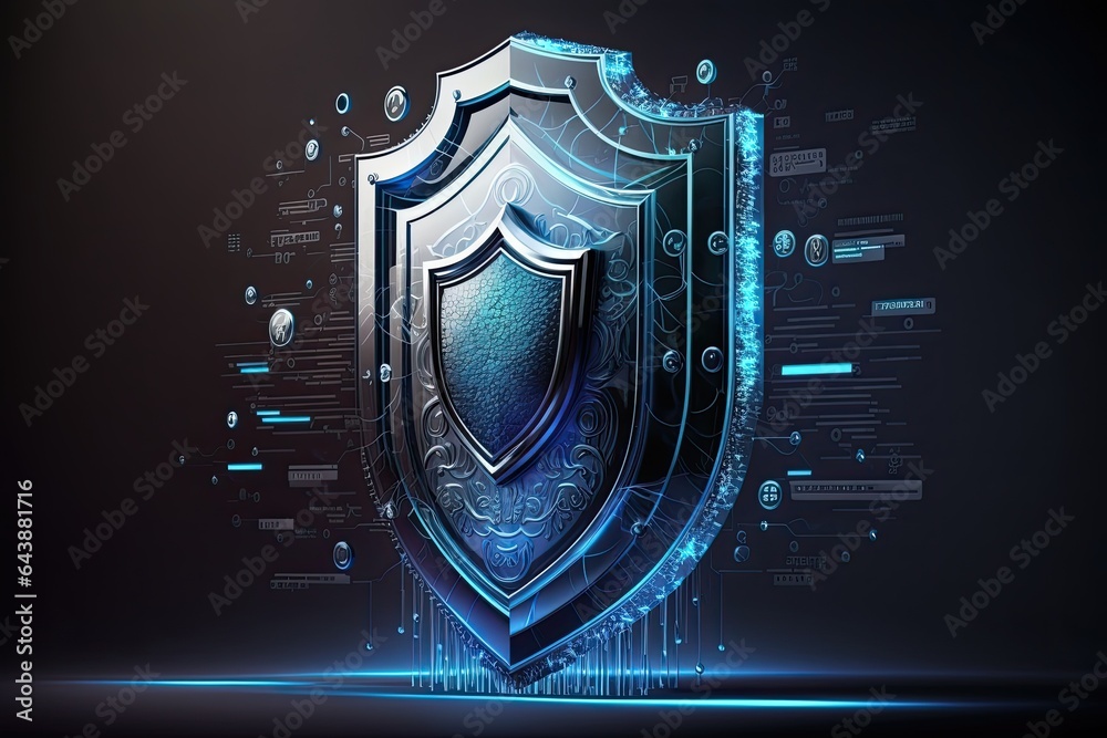 Fototapeta premium Cyber security shield technology protected data security and data privacy.Generative AI