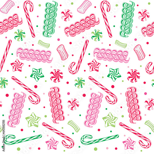 Seamless Christmas Candies On White Background